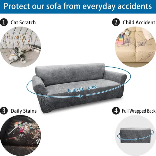 Vista 41 de Fundas para Sillón de 2 Piezas con Cojín en T, Fundas de Aspecto de Cuero para Sofá, Fundas para Sillas, Protector de Muebles Elástico, Funda