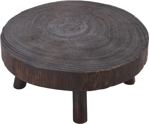 Vista 4 de Taburete de madera para plantas, soporte bajo para plantas, soporte redondo para macetas elevadoras, soportes para múltiples plantas, soporte Marrón