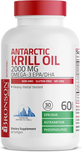 Vista 5 de Bronson Antarctic Krill Oil 2000mg with Omega-3s EPA, DHA, Astaxanthin and Phospholipids 60 Softgels