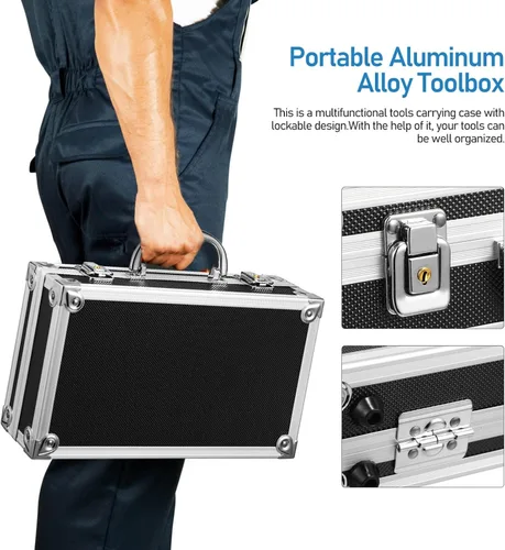 Vista 2 de DOITOOL Caja de herramientas portátil de aleación de aluminio con cerradura Estuche de almacenamiento multifuncional para herramientas e