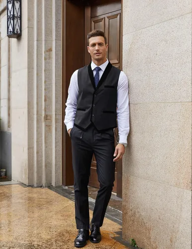 Vista 4 de COOFANDY Chaleco de traje para hombre, ajustado, formal, de negocios, casual, para boda
