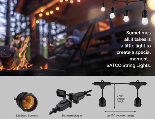 Vista 2 de Satco S8039 - Tira de luces incandescentes para interiores y exteriores, color negro, bombillas no incluidas, 24 pies (paquete de 1)