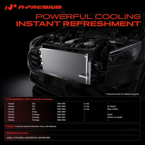 Vista 2 de A-Premium Condensador de aire acondicionado compatible con Mazda 323 1990-1994, Miata 1990-1997, Protege 1990-1994