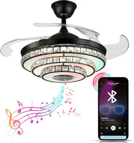 Vista 8 de Fandian Ventilador de techo Bluetooth inteligente moderno de 42 pulgadas con luces de control remoto, lámpara de techo retráctil, 7 luces