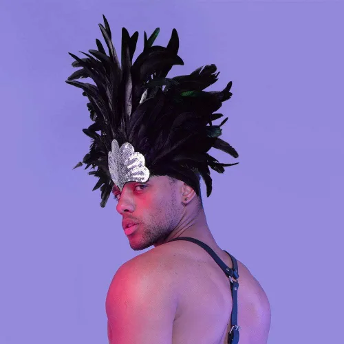Vista 4 de HOMELEX Tocado de plumas negras para mujer, accesorios de carnaval caribeño