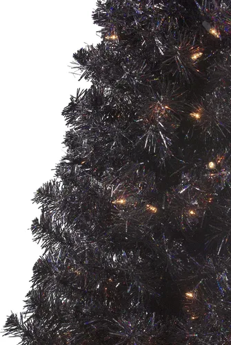 Vista 5 de Northlight Árbol de Navidad de oropel artificial negro delgado preiluminado de 4 pies, luces transparentes