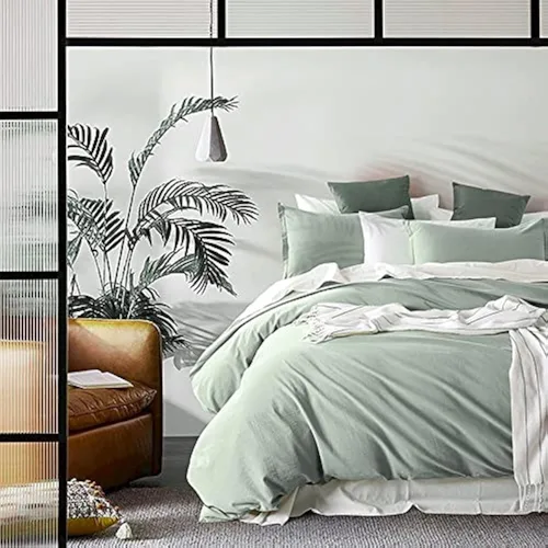 Vista 22 de Get Bed Ready Juego de funda de edredón de algodón lavado a la piedra, estilo casual, cambray, color sólido, relajado, suave, sensación moderna