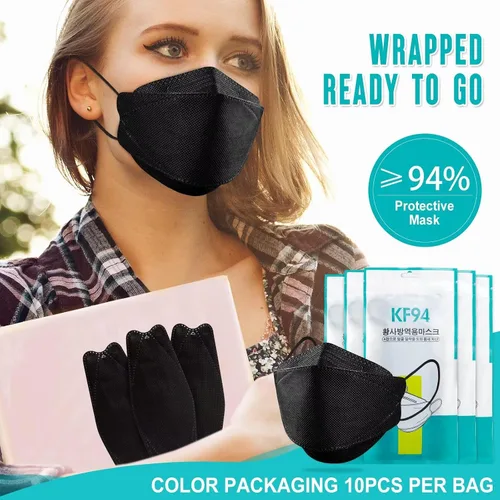 Vista 2 de 50/100 Pack KF94 Face_Covers, Color mask，Black Mask，4-Layer mask Independent packaging,outdoor Daily Use