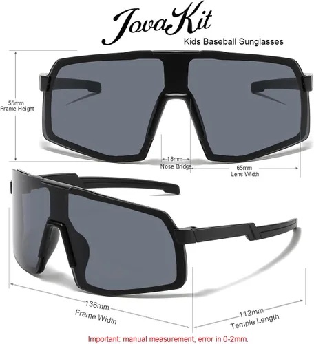 Vista 3 de JOVAKIT Gafas de sol de béisbol para niños y niñas de 3 a 13 años, lentes de sol de béisbol juvenil, UV400, pantallas deportivas de ciclismo