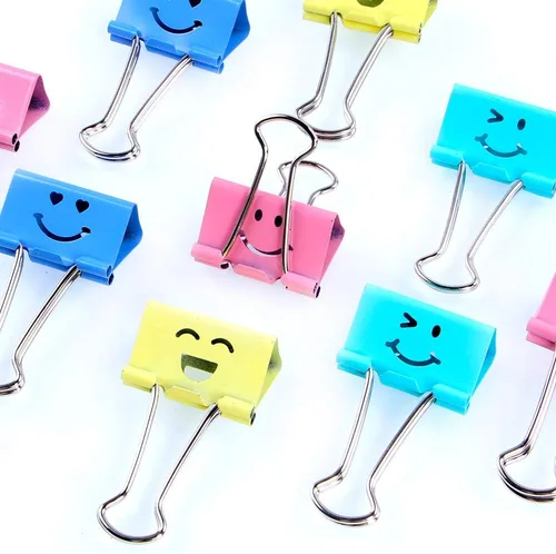 Vista 7 de 【64pack】 Clips para carpeta, clips de papel Limque, sujetapapeles con cara hueca sonriente de color, 64 piezas de tamaño surtido, para oficina