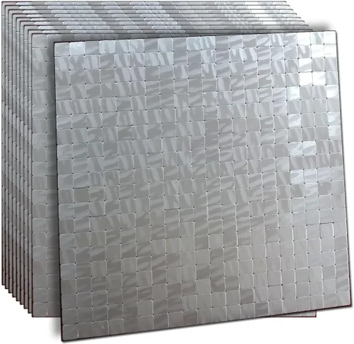 Vista 7 de XUANINY Azulejo autoadhesivo de metal para salpicaduras, azulejo despegar y pegar para cocina con superficie de aluminio cepillado