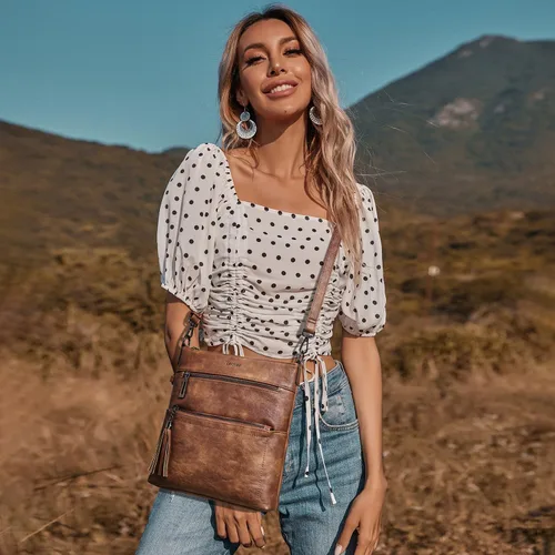 Vista 7 de Bolso cruzado para mujer, mediano y grande, de cuero vegano, bolso de mano para el hombro, bolso de mano de moda para viajes