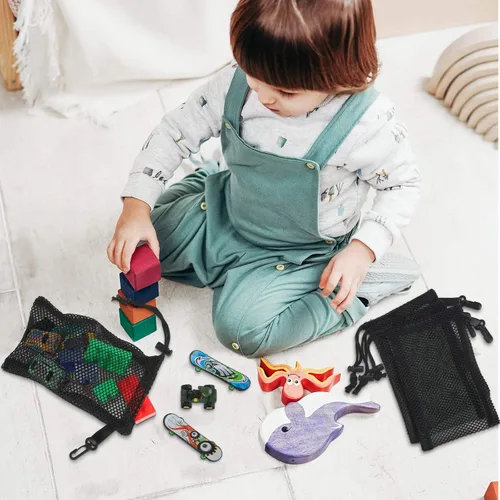 Vista 4 de 8 bolsas de malla negra con cordón y clips, pequeñas bolsas de malla de almacenamiento de nailon, bolsa para lavavajillas, bolsa de red para joyas