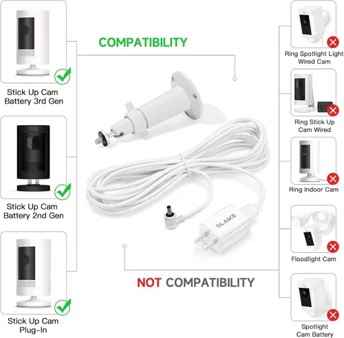 Vista 2 de OLAIKE Adaptador de Corriente con Enchufe de Montaje Metálico Cargador Enchufable para Batería de Stick Up Cam, (5m/ 16ft) Cable de Carga