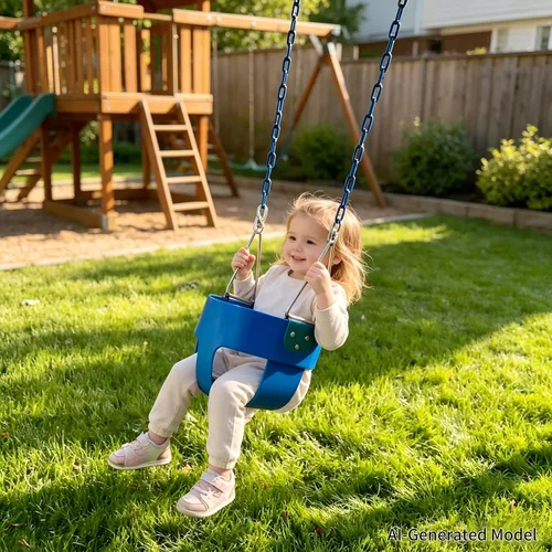 Vista 2 de KINSPORY Columpio para niños pequeños, cadenas de hierro resistente recubiertas de 59", columpio para bebé al aire libre, asiento tipo cubeta