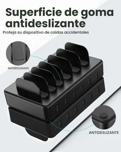 Vista 6 de CREATIVE DESIGN Estación de carga múltiple de 50 W y 6 puertos con 6 cables de carga, base de carga USB para múltiples dispositivos, compatible