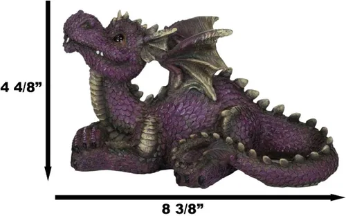 Vista 2 de Ebros Gift Fantástica figura de dragón de jardín cómico morado en reposo, 8.25 pulgadas de largo, lindo bebé Drake Calabozos y dragones Escultura