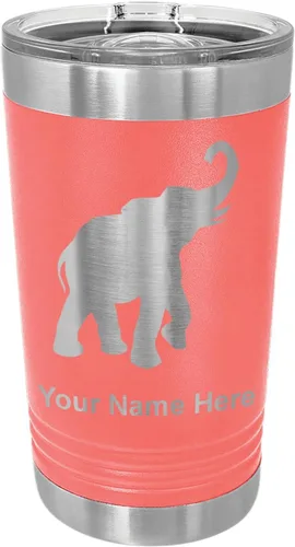 Vista 13 de LaserGram Vaso de pinta aislado al vacío de 16 onzas, elefante indio, grabado personalizado incluido (negro) Engraved Gift, Vacuum Insulated