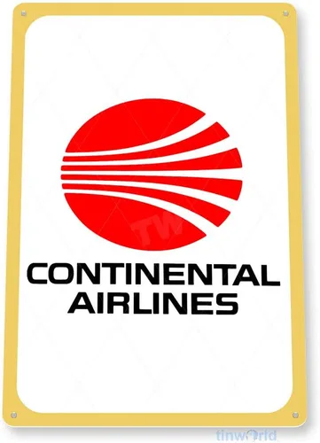 Vista 2 de Tinworld Letrero de estaño: Continental Airlines Retro Commercial Aviation Metal Decor C623