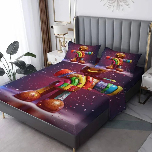 Vista 8 de Juego de sábanas de Navidad con diseño de gato tamaño individual, sábanas de microfibra suave y bolsillo profundo, sábanas y fundas de almohada