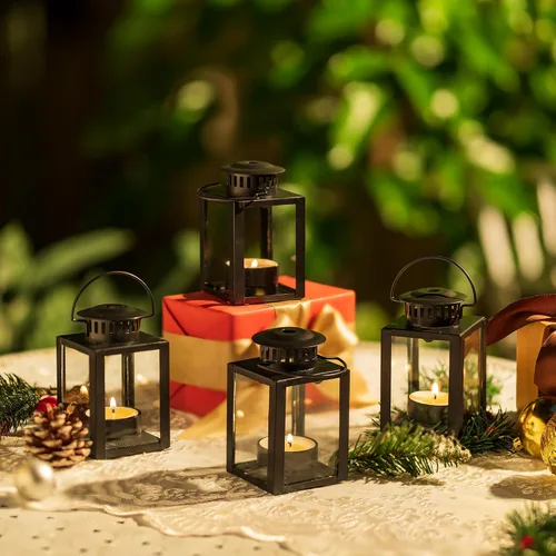 Vista 7 de Pequeño farol negro decorativo para exteriores, juego de 4