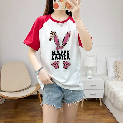Vista 5 de Traje de Pascua para mujer, camiseta de conejo de Pascua para mujer, blusa de manga corta, linda camiseta gráfica, ropa de primavera 2024