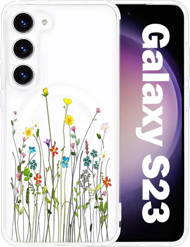 Vista 68 de Funda magnética para Samsung Galaxy S22 Ultra Flower, compatible con MagSafe, patrón floral transparente a prueba de golpes, parte trasera
