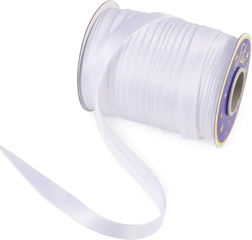 Vista 2 de Pandahall - Cinta adhesiva de satén de poliéster de 5/8 pulgadas de ancho, color blanco, 87.4 yardas/rollo para costura, dobladillo, tuberías