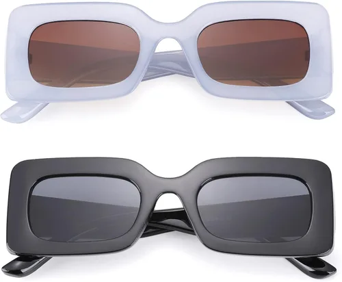 Vista 4 de Braylenz Gafas de sol rectangulares de moda para mujer marco cuadrado estrecho 100 bloqueo UV