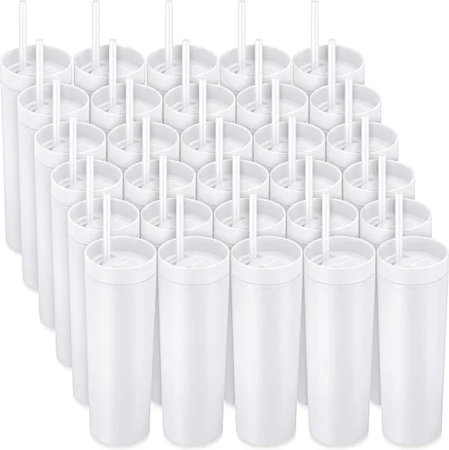 Vista 8 de Potchen 2 vasos delgados con tapa y pajilla, vaso de acrílico mate de 16 onzas, aislado de doble pared de plástico, vasos reutilizables de vinilo