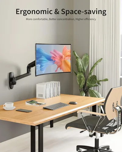 Vista 7 de Ergounion Soporte de pared para monitor para pantallas planas o curvas de hasta 38" dentro de 25 libras, soporte de pared con brazo ajustable