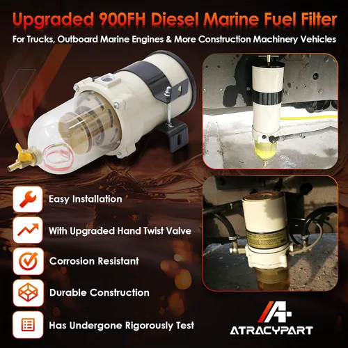 Vista 2 de Filtro de combustible marino diésel mejorado Turbina separador de agua SERIE 900 900FH 90GPH ｜ Con válvula de giro manual ｜ Compatible con camiones