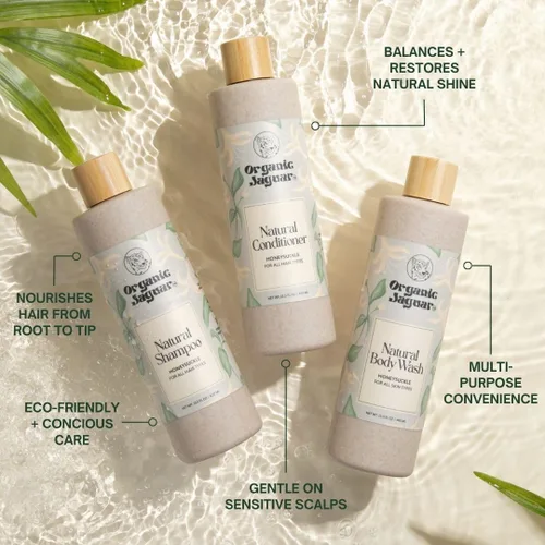 Vista 6 de Organic Jaguar Champú Natural para el Cuidado del Cabello, Champú Sin Sulfatos con Aceite de Ricino, Madreselva, Glicerina, Aloe Vera y Agente