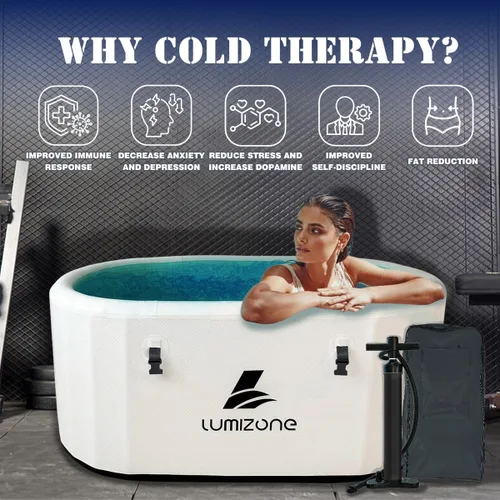 Vista 2 de Lumizone Bañera de inmersión fría inflable de 132 galones de capacidad, baño de hielo portátil, compatible con enfriadores de agua con tapa, sellos