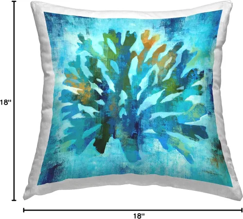 Vista 8 de Stupell Industries Liz Jardine - Almohada de diseño de coral acuático azul rústico, 18 x 18 pulgadas