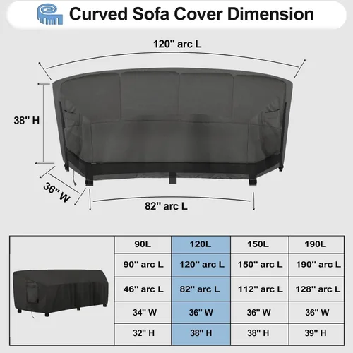 Vista 2 de OutdoorLines Funda seccional curvada impermeable para exteriores, resistente a los rayos UV, resistente al viento, para terraza, césped y patio