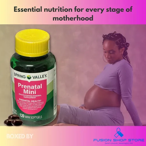 Vista 3 de Vitaminas prenatales para mujer, 120 mini cápsulas blandas multivitamínicas/multiminerales (paquete de 1), en caja por Fusion Shop Store