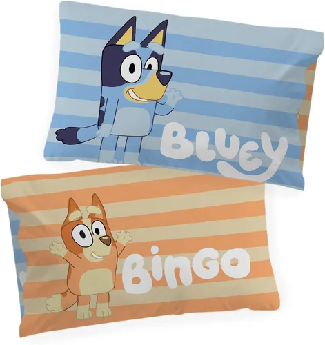 Vista 4 de Jay Franco Bluey Hello 1 funda de almohada reversible individual – Ropa de cama infantil súper suave de doble cara (producto oficial de Bluey)