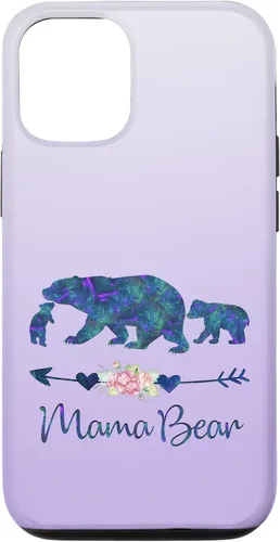 Vista 28 de Teal Blue Purple Floral Mama Bear and Two Cubs Silver Purple Case for iPhone 17