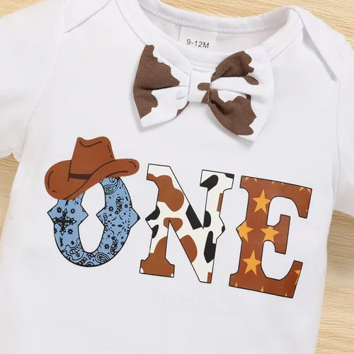 Vista 5 de GRNSHTS Ropa Divertida de Primer Cumpleaños para Bebé Niño Mameluco con Pajarita Body Conjuntos para Sesión de Fotos con Pastel marrón (Cow Brown)