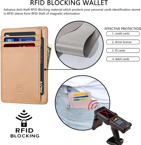 Vista 3 de Cartera delgada con bloqueo RFID para tarjetas, cartera minimalista de cuero con bolsillo frontal para mujer Slim, RFID Blocking, Minimalist, Front
