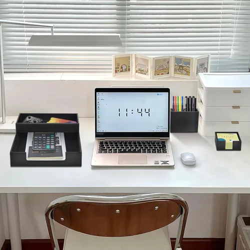 Vista 7 de Paquete de 4 suministros de oficina/organizador de escritorio de cuero para bandeja de papel para cartas, soporte para notas adhesivas, taza