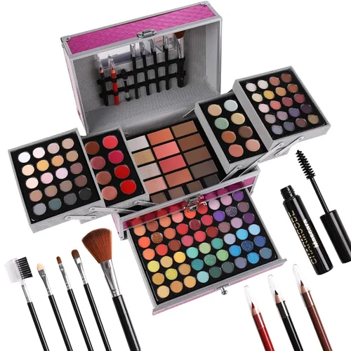 Vista 9 de Set de regalo de maquillaje para mujeres y niñas, kit de maquillaje completo todo en uno con sombra de ojos, brillo de labios, corrector, rubor