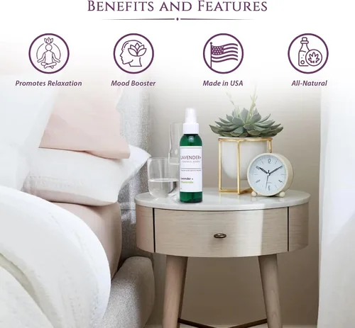 Vista 3 de Spray de lavanda para dormir, almohadas, ropa de cama y pijamas, aroma natural calmante de lavanda y manzanilla con energía de amatista y reiki.