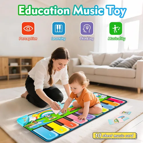Vista 4 de FUCEORUY Alfombrilla de piano de juguete musical para niños pequeños de 1 a 3 años, juguete sensorial de aprendizaje de suelo, juguetes para niños