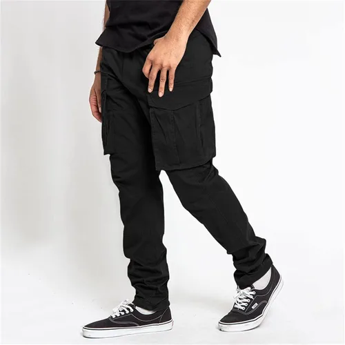 Vista 2 de Pantalones cargo para hombre, pantalones cargo para hombre, pantalones deportivos casuales de algodón, holgados, rectos, con bolsillos