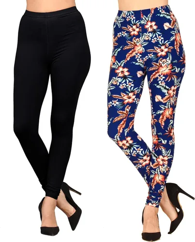 Vista 9 de Lildy - Leggings súper suaves lisas e impresas para mujer, elásticas sin transparencias Rayas negras y rojas/paquete de dos negras