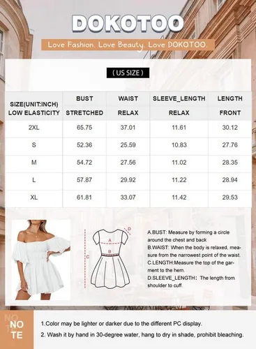 Vista 8 de Dokotoo Vestidos de verano para mujer, con hombros descubiertos, manga corta farol, con volantes, cintura elástica, acampanado, minivestido casual