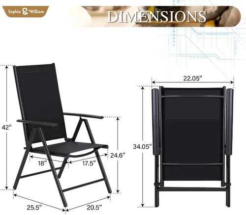 Vista 3 de Sophia & William Juego de comedor de patio para 8 personas, juego de mesa de comedor al aire libre grande cuadrada de metal negro y 8 sillas