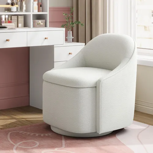 Vista 9 de LINSY Silla Giratoria de Acento con Almacenamiento, Cómodas Sillas de Barril de Chenilla, Pequeño Sillón Moderno Giratorio de 360 Grados para Sala